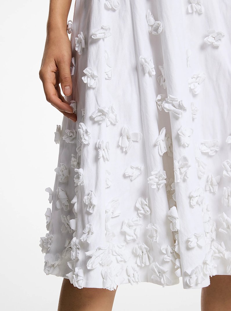 Hand-Embroidered Floral Crushed Cotton Gabardine Circle Skirt in OPTIC WHITE | Michael Kors