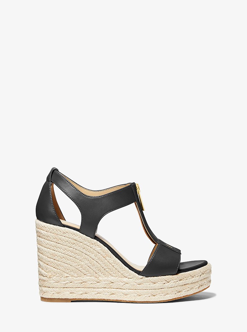 Berkley Leather Wedge Sandal in BLACK | Michael Kors