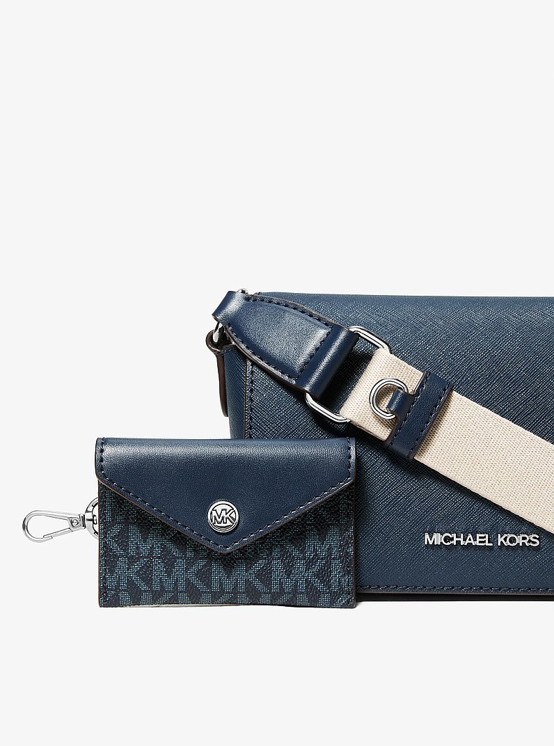 Petit sac &agrave; bandouli&egrave;re Vincent en cuir saffiano avec porte-cartes &agrave; logo Signature