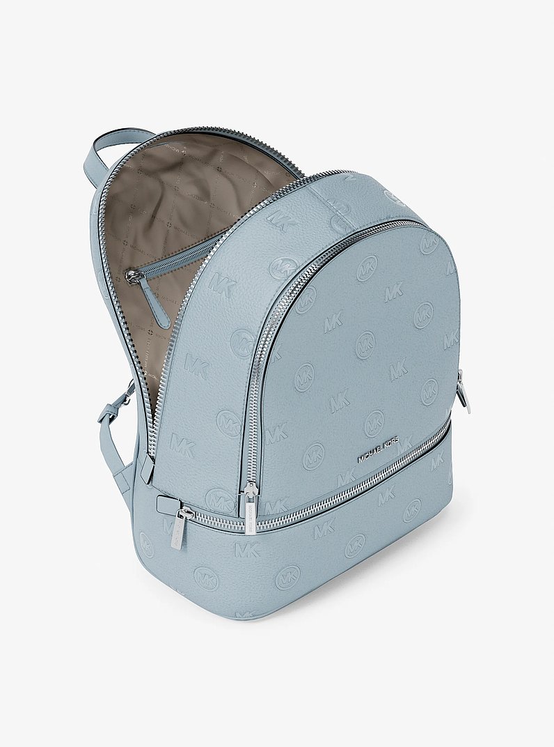 Rhea Medium Logo Debossed Backpack in PALE OCEAN | Michael Kors