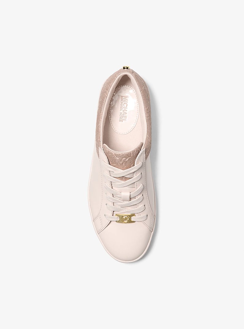 Keaton Leather and Glitter Logo Embossed Sneaker