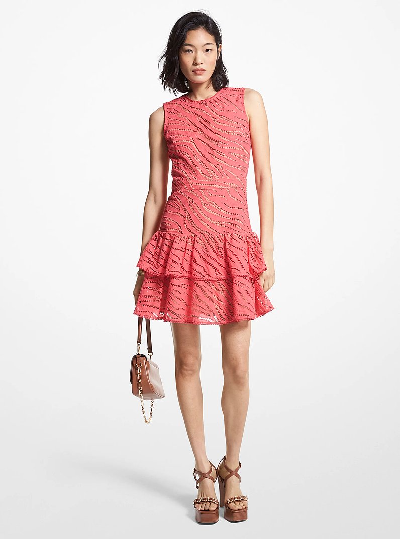 Vestido de algod&oacute;n con estampado de cebra y ojales in GERANIO | Michael Kors