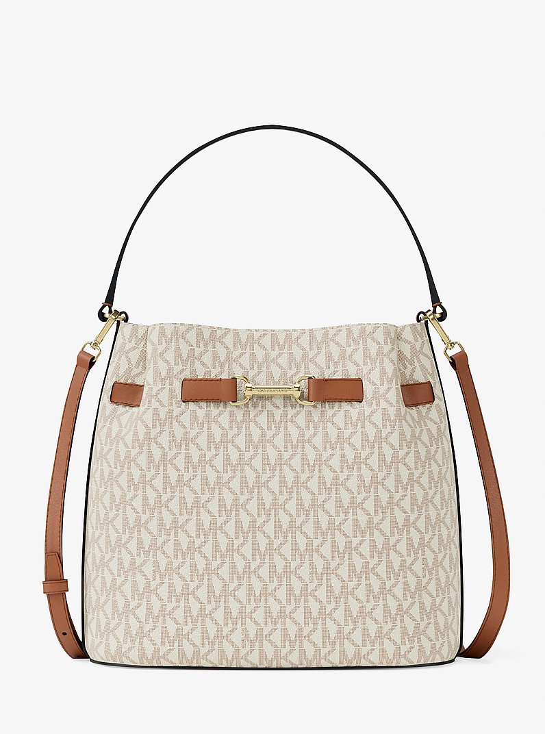 Carson Medium Signature Logo Convertible Bucket Crossbody Bag in VANILLA | Michael Kors