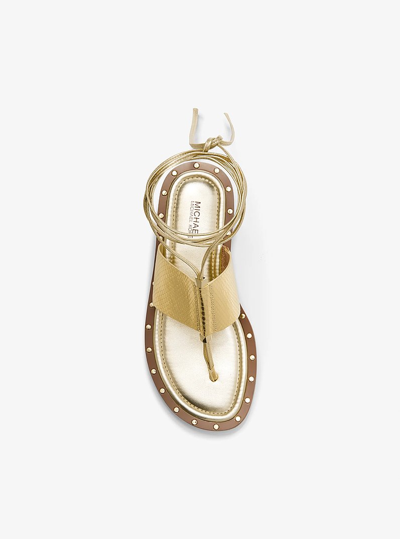 Jagger Metallic Snake Embossed Leather Lace-Up Sandal in PALE GOLD | Michael Kors
