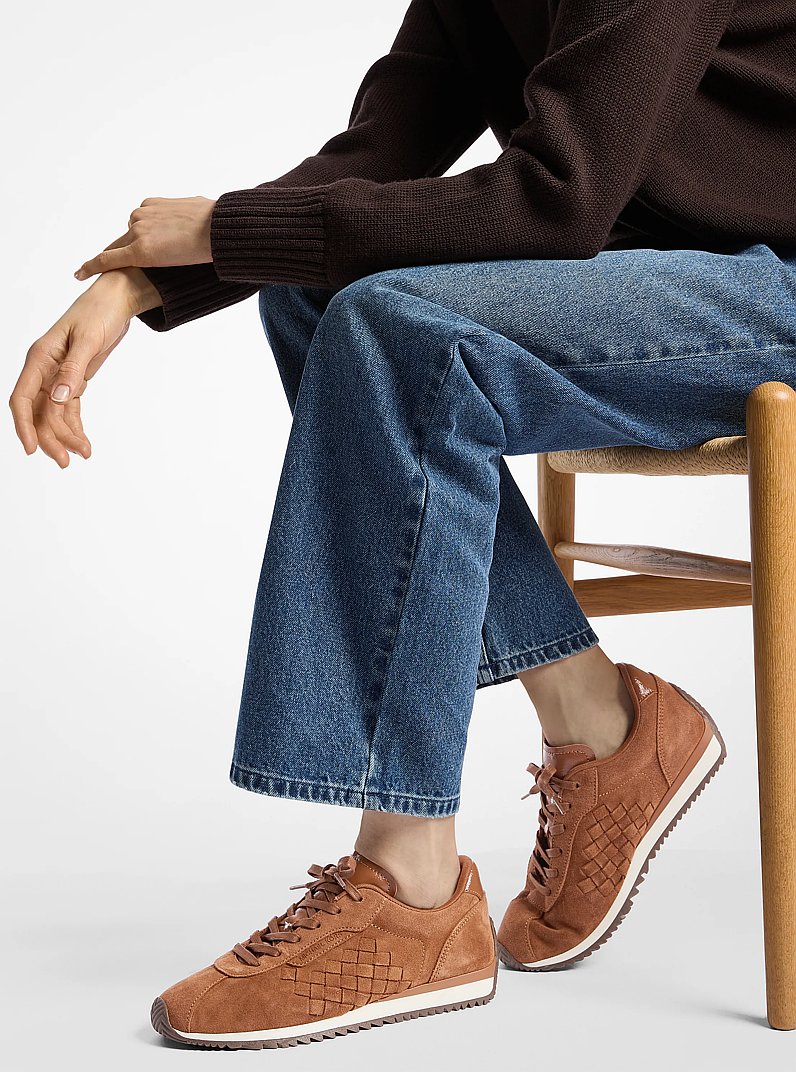 Rhodes Woven Suede Trainer in LUGGAGE | Michael Kors