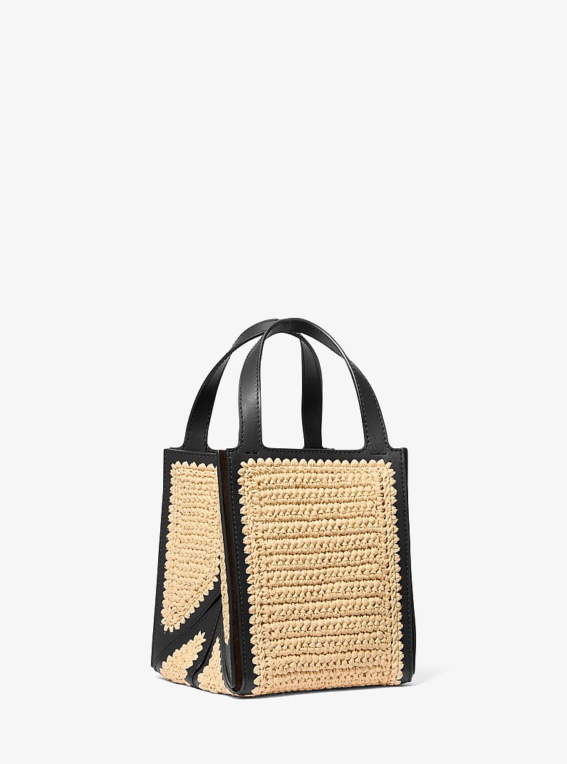 Jordi Small Hand-Crocheted Straw and Leather Tote Bag in NATURAL/BLACK | Michael Kors