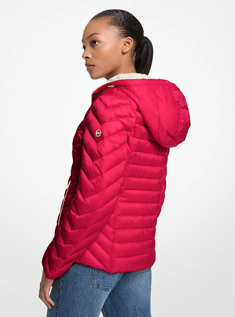 Chevron Logo Print Quilted Nylon Reversible  Jacket in DARKRASPBERRY | Michael Kors