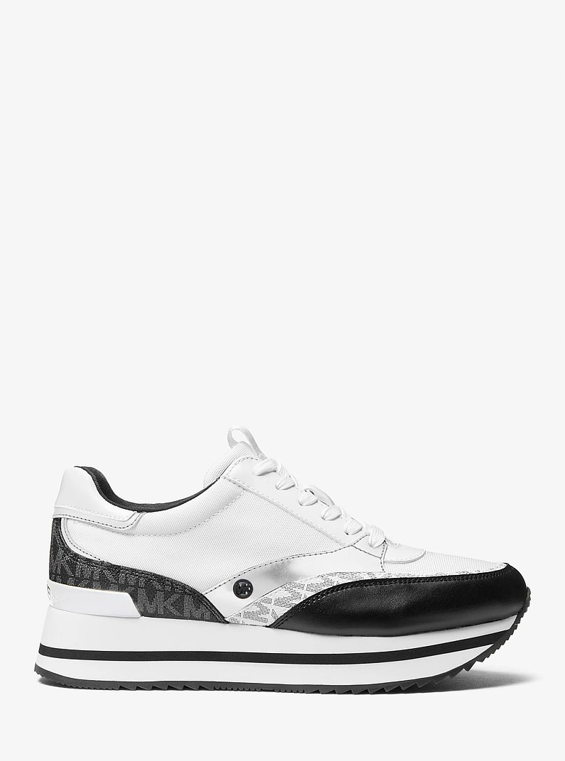 Mariah Mixed-Media Trainer in BLACK/WHITE | Michael Kors