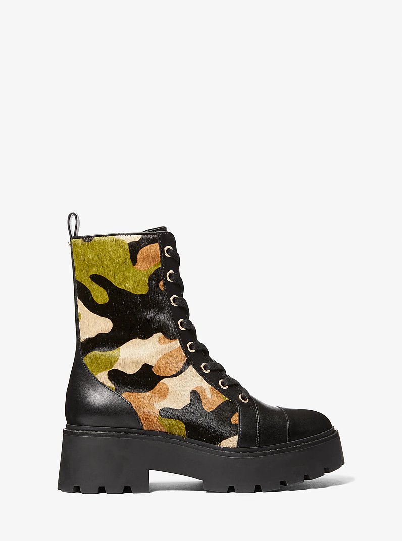 Blake Camouflage Print Calf Hair Combat Boot in Smoky Olive Multi | Michael Kors