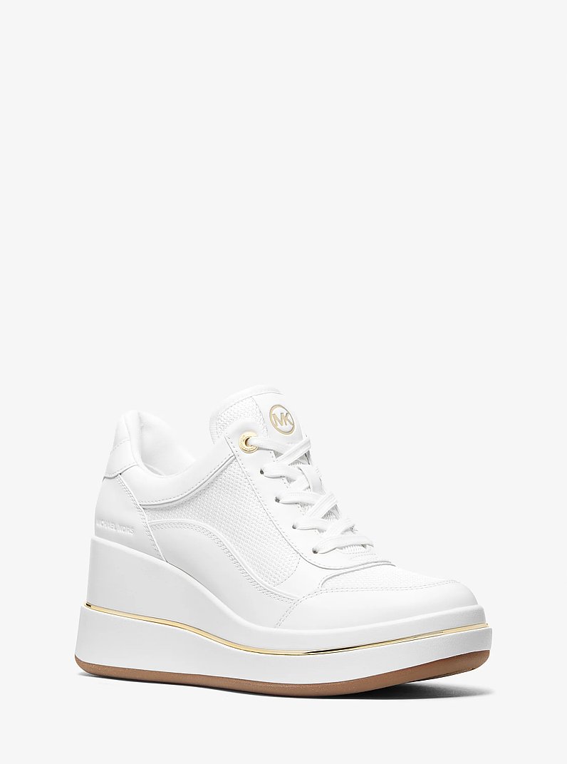 Espadrille compens&eacute;e Emmy en cuir et en maille in BLANC OPTIQUE | Michael Kors