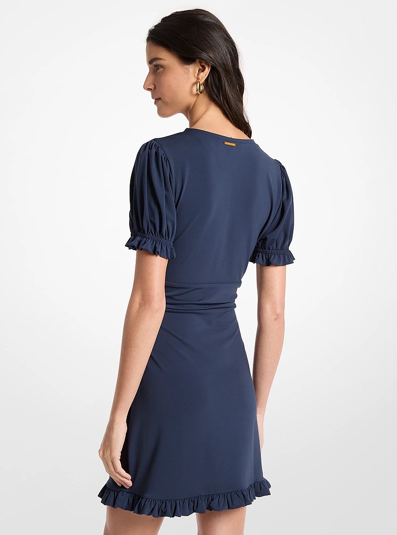 Ruffled Stretch Matte Jersey Mini Dress in MIDNIGHTBLUE | Michael Kors