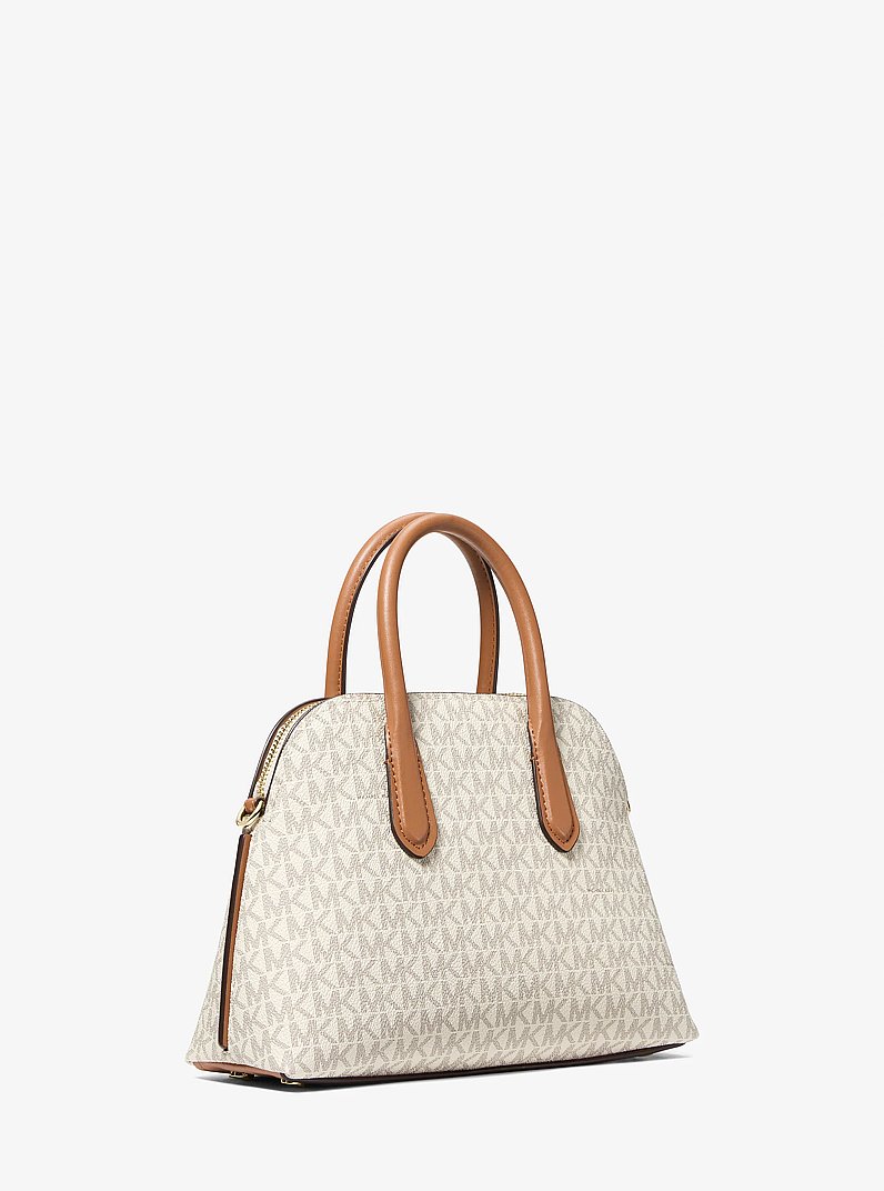 Henkeltasche Freddie Medium aus Signature-Logostoff in kuppelf&ouml;rmigem Design in VANILLE/EICHELBRAUN | Michael Kors