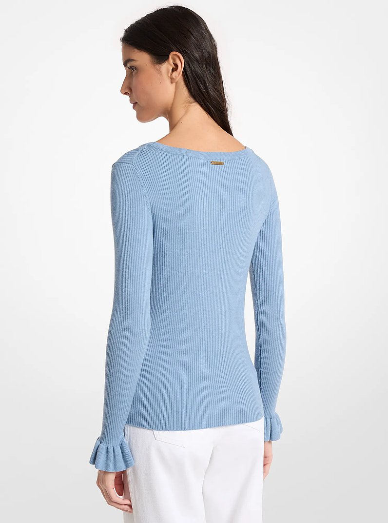 Pullover in misto lana a coste con scollo a V in CHAMBRAY | Michael Kors