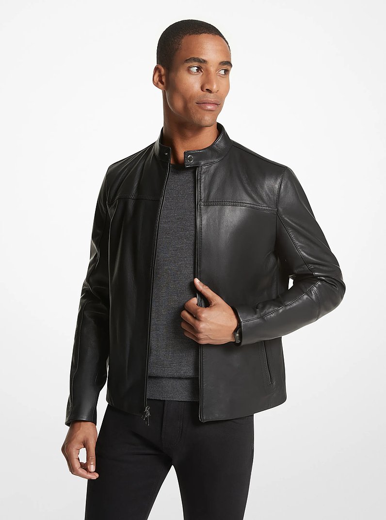 Leather Racer Jacket in BLACK | Michael Kors