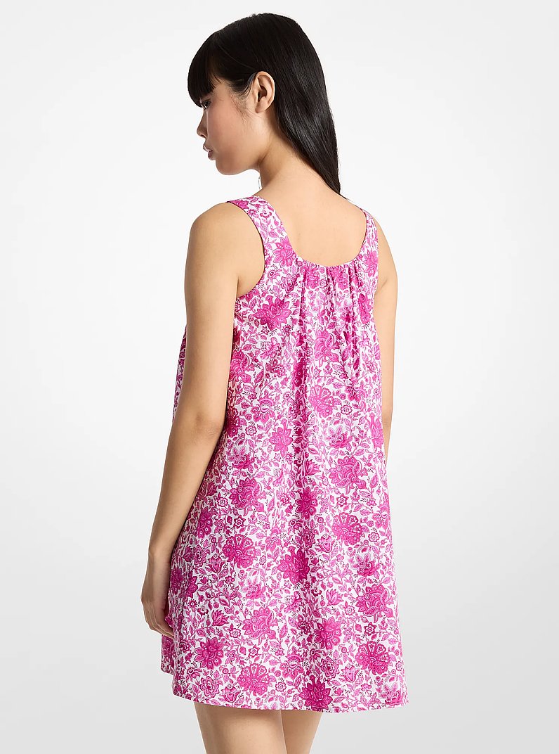 Minikleid aus Baumwoll-Popeline mit Blumenmuster in HIMBEERE | Michael Kors