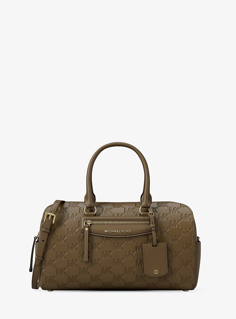 Jet Set Travel Medium Logo Embossed Leather Duffel Crossbody Bag