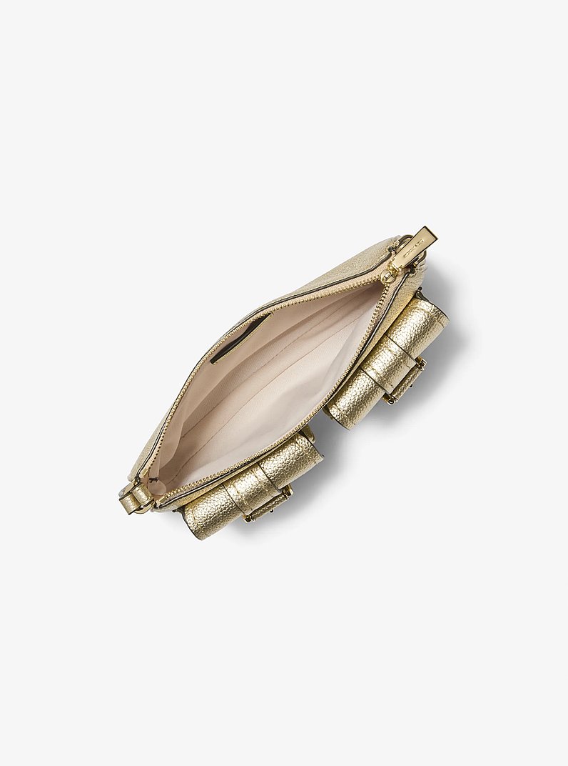 Zoe Small Metallic Pebbled Leather Convertible Pochette in PALE GOLD | Michael Kors