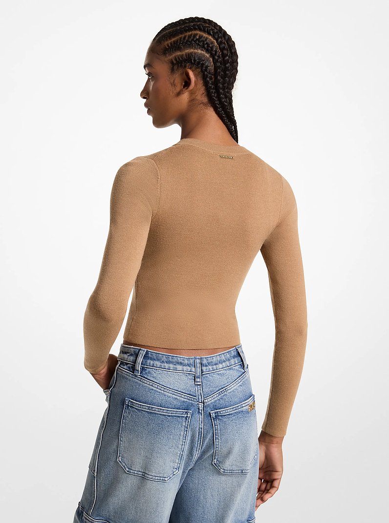 Merino Wool Blend Cardigan in DARK CAMEL | Michael Kors