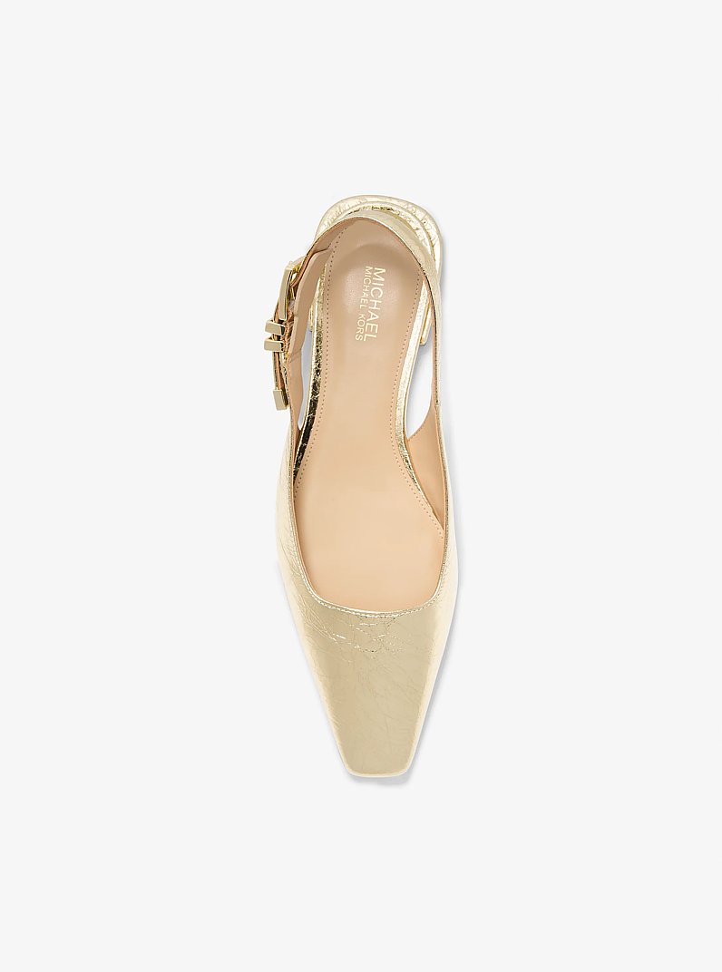 Darrington Metallic Crackled Leather Flat in PALE GOLD | Michael Kors