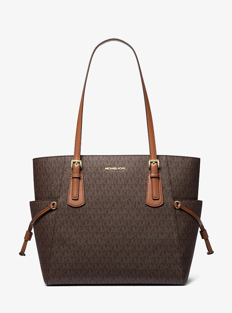 Voyager Large Signature Logo Tote Bag in BROWN | Michael Kors