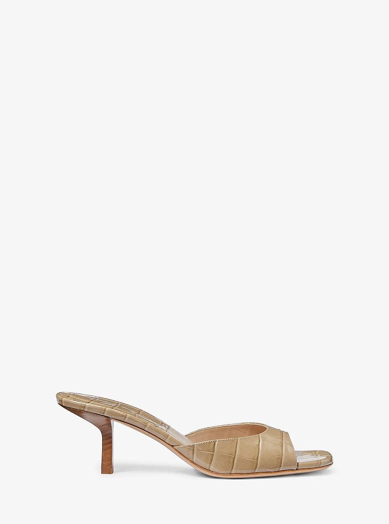 Anita Crocodile Embossed Leather Sandal in SAND | Michael Kors