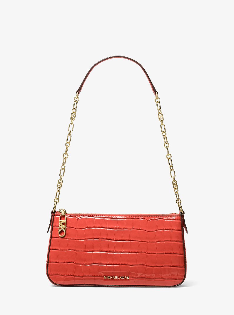 Empire Medium Crocodile Embossed Leather Chain-Link Shoulder Bag in SPICED CORAL | Michael Kors