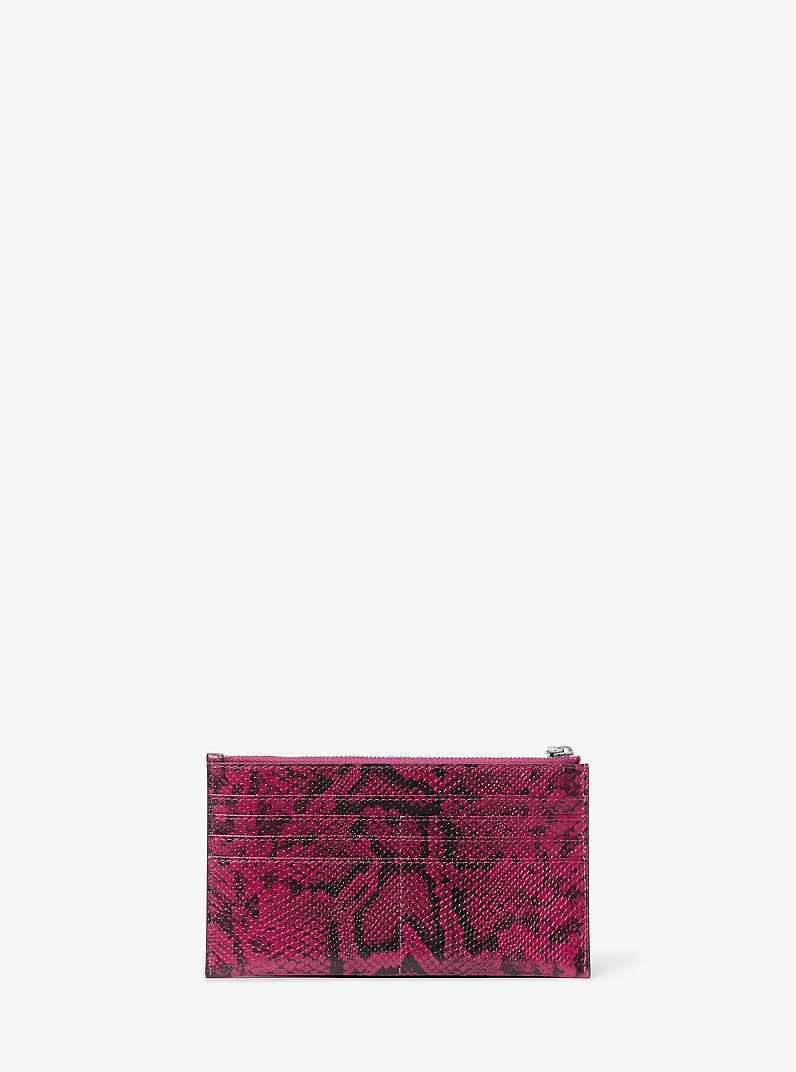 Empire Large Snake Embossed Leather Card Case in DEEP FUCHSIA | Michael Kors