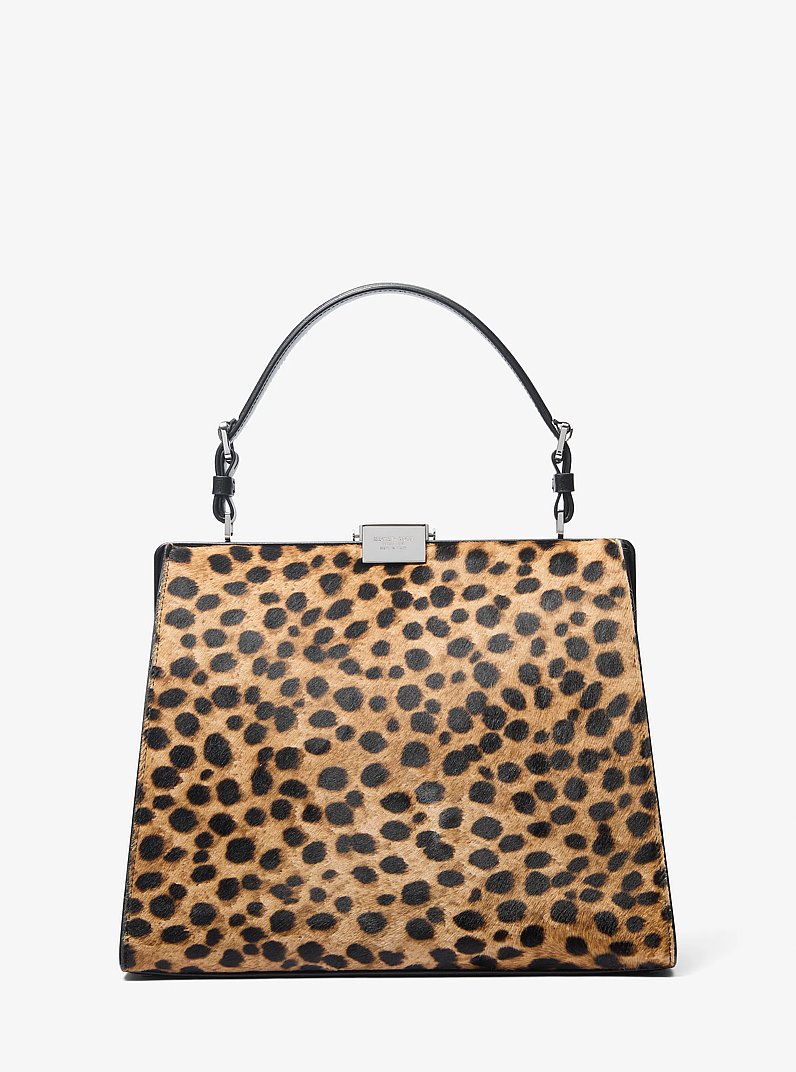 Simone Cheetah Print Calf Hair Satchel in CAPPUCCINO | Michael Kors