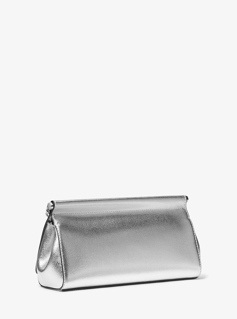 Carmine Medium Metallic Pebbled Leather Pochette in SILVER | Michael Kors