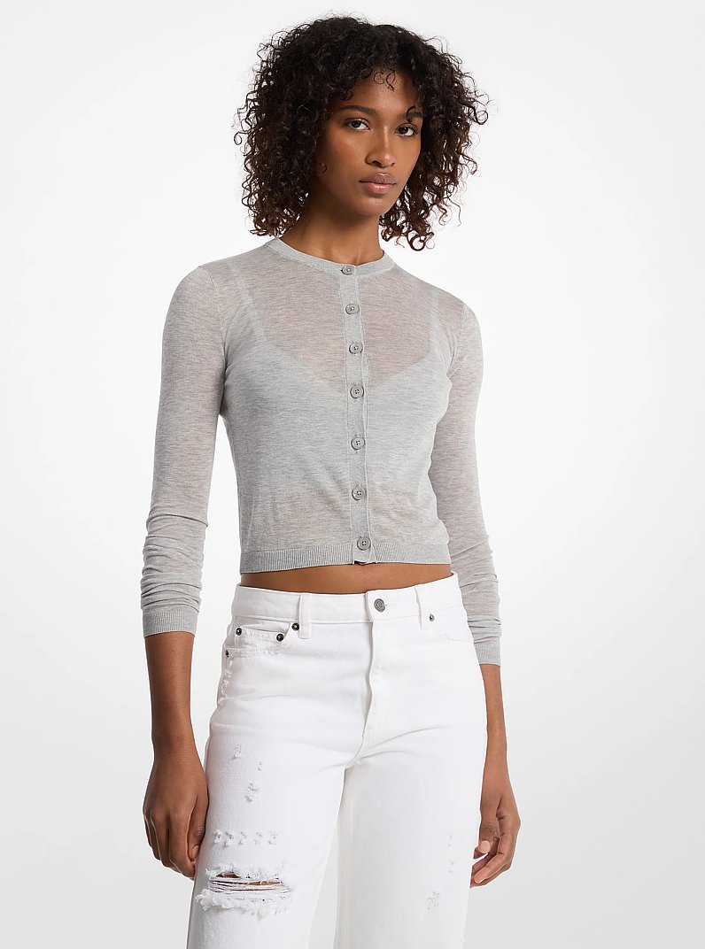Tencel Blend Cropped Cardigan and Bra Top in PEARL GREY | Michael Kors
