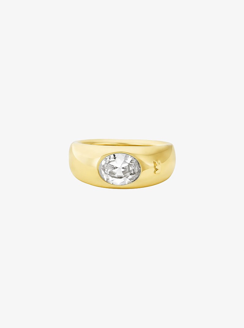 Precious Metal-Plated Cubic Zirconia Signet Ring in GOLD/CLEAR | Michael Kors