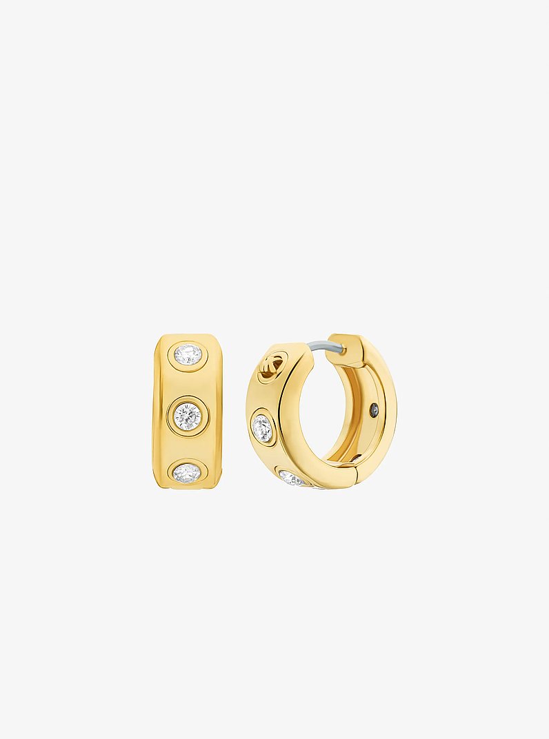 Boucles d&rsquo;oreilles Huggie &agrave; pav&eacute; et &agrave; logo in OR | Michael Kors