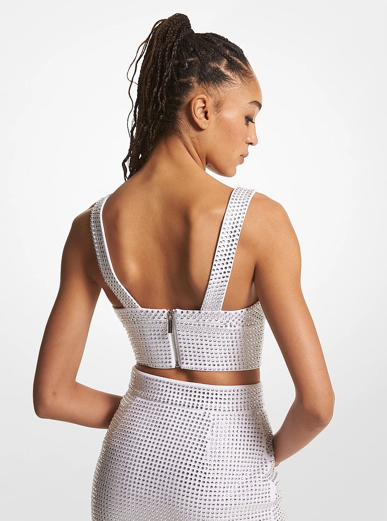 Crystal Embellished Crepe Bustier Top in WHITE | Michael Kors