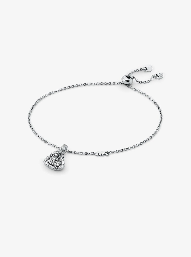 Precious Metal-Plated Sterling Silver Pav&eacute; Heart Bracelet in SILVER | Michael Kors