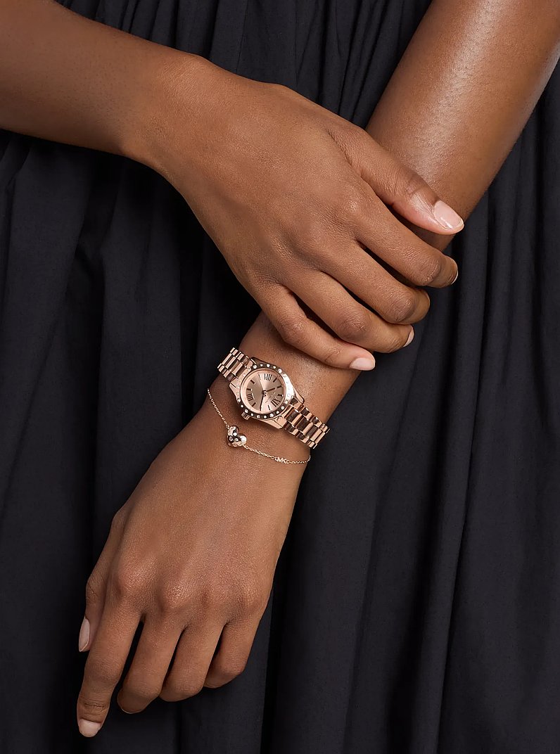 Petite Lexington Pav&eacute; Rose Gold-Tone Watch and Heart Bracelet Gift Set in ROSE GOLD | Michael Kors