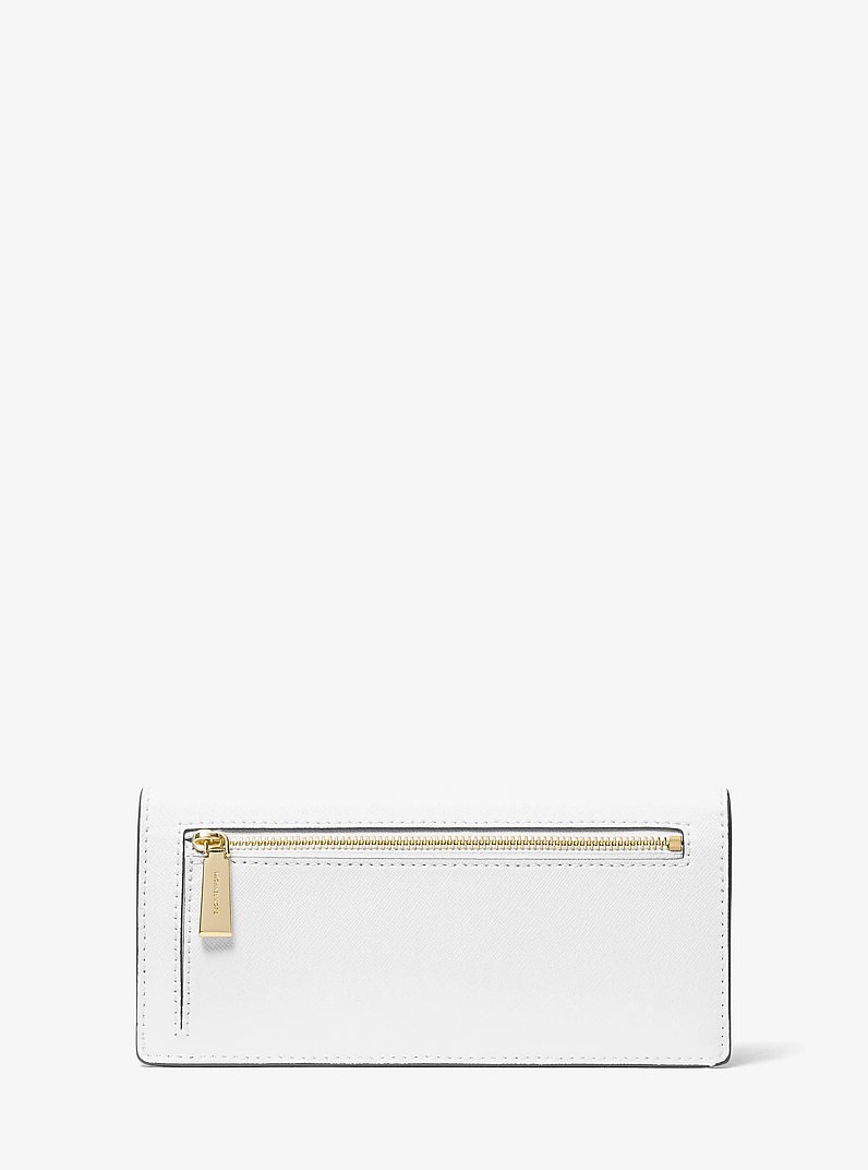 Grand portefeuille Jet Set en cuir saffiano avec bouton-pression sur le devant in BLANC OPTIQUE | Michael Kors