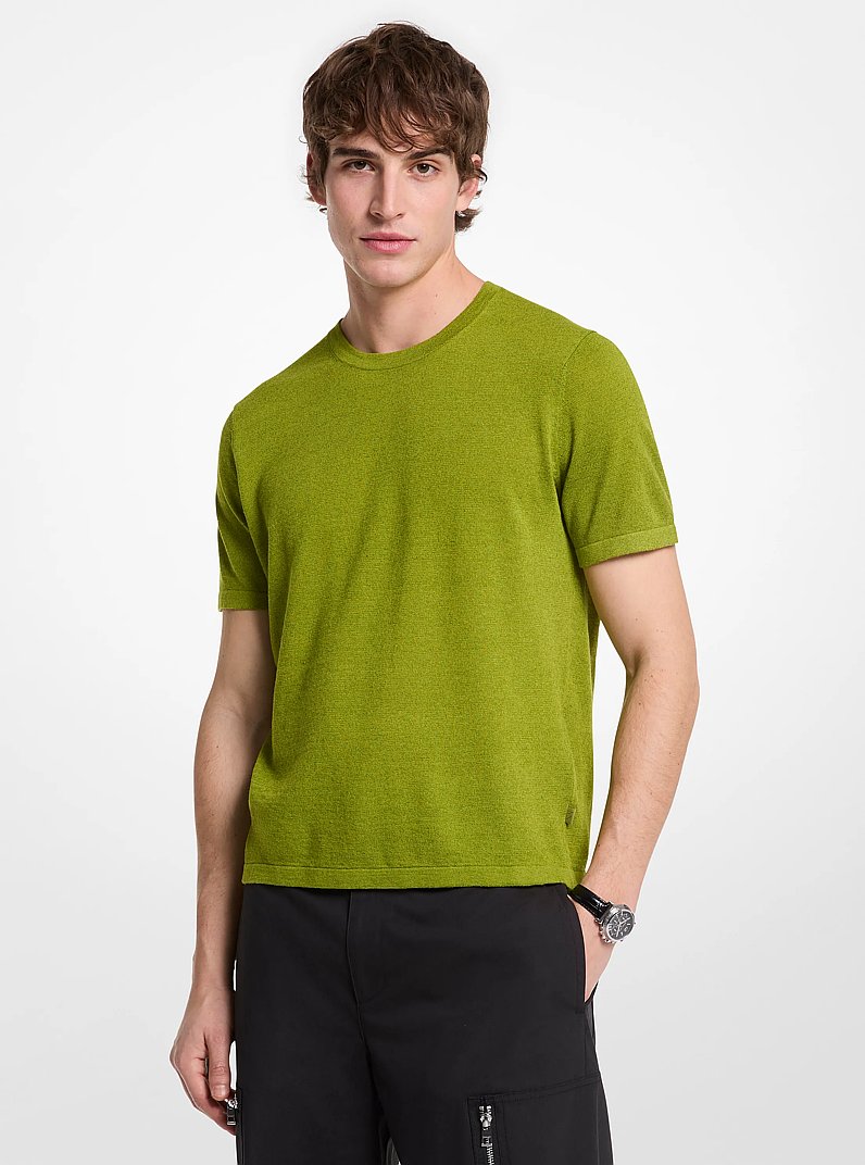 Linen and Cotton T-Shirt in MEADOW GREEN | Michael Kors