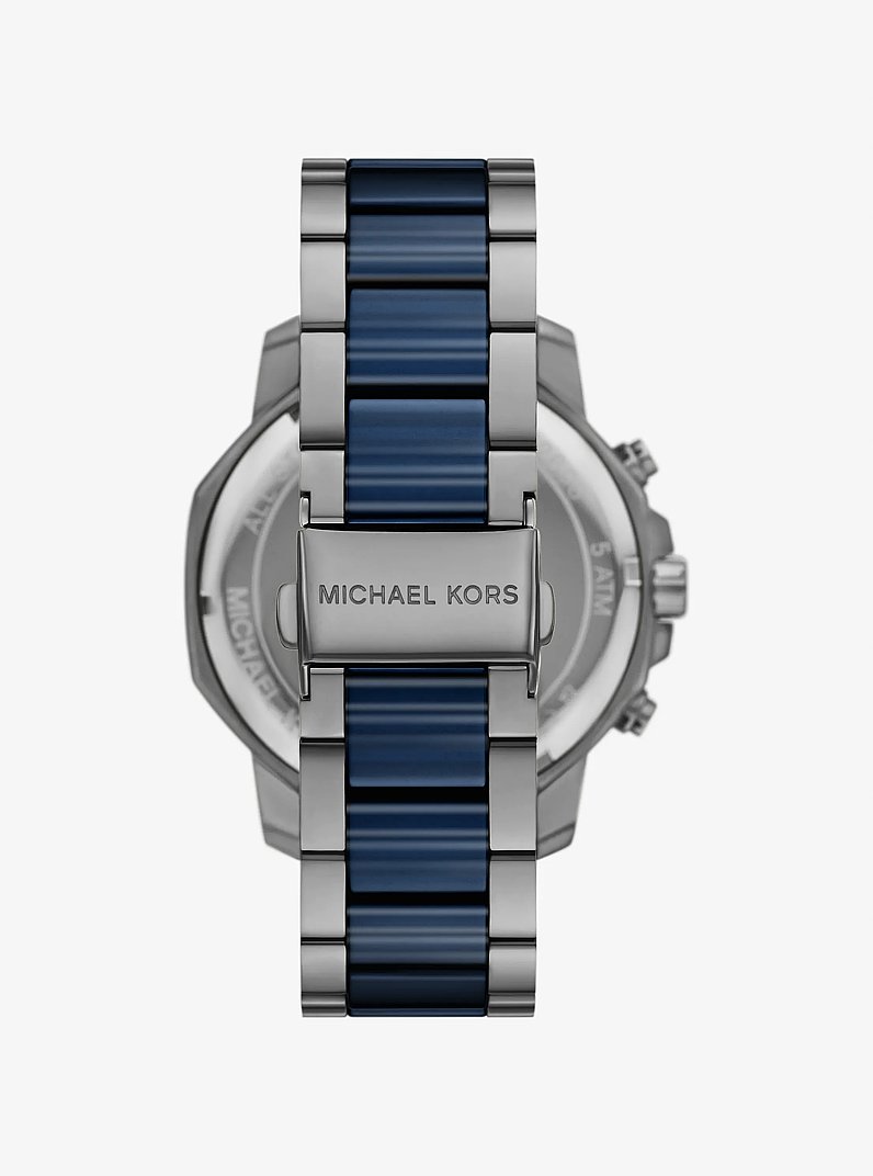 Oversized Prescott Gunmetal and Ceramic Watch in GUNMETAL/NAVY | Michael Kors