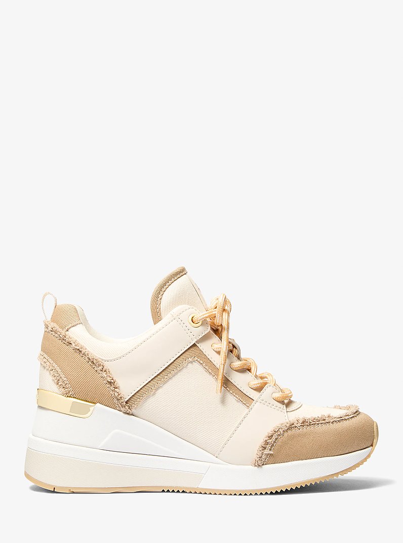 Georgie Two-Tone Denim Wedge Trainer in LT CREAM | Michael Kors