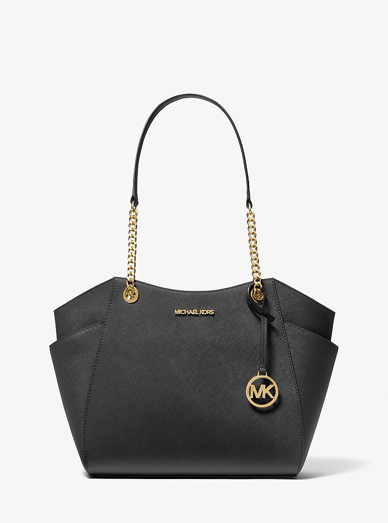 Jet Set Large Saffiano Leather Shoulder Bag in BLACK | Michael Kors