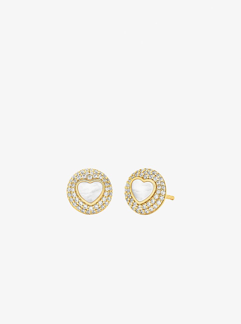 Orecchini a bottone con cuore in madreperla in argento sterling con placcatura in metallo prezioso in ORO | Michael Kors