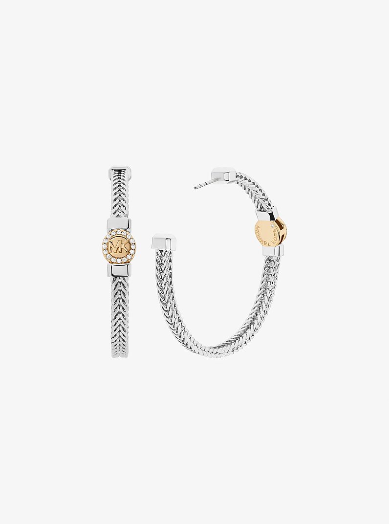 Pav&eacute; Logo Foxtail Chain Hoop Earrings in TWO TONE | Michael Kors