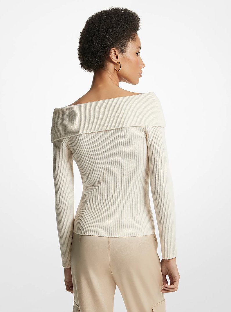 Pullover in lana merino e cashmere con spalle scoperte