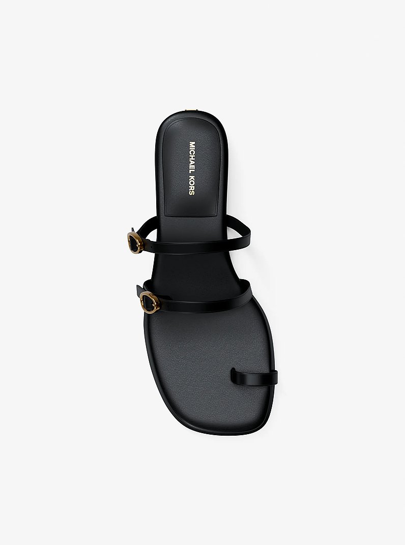 Kya Leather Flat Sandal in BLACK | Michael Kors