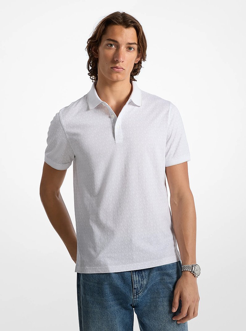 Polo Greenwich en coton &agrave; imprim&eacute; &agrave; logo Signature in BLANC | Michael Kors