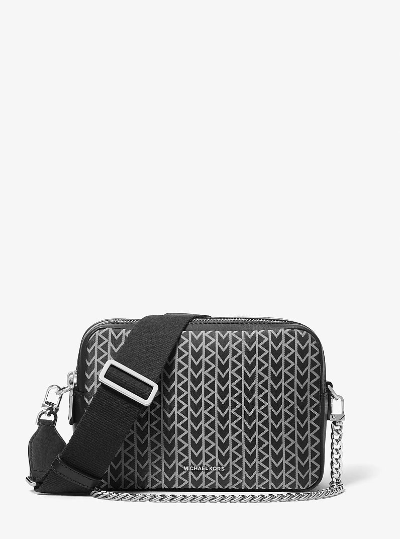 Camera bag a tracolla Bryant media con logo jacquard MK2000 in NERO | Michael Kors
