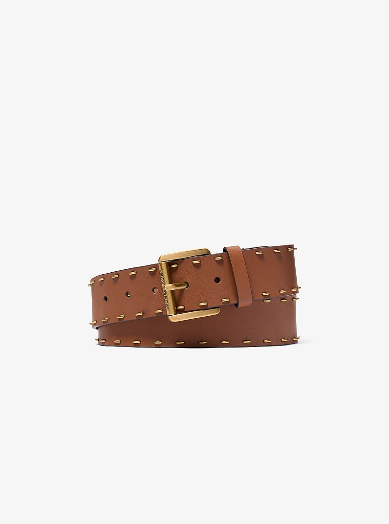 Studded Leather Belt in LUGGAGE | Michael Kors