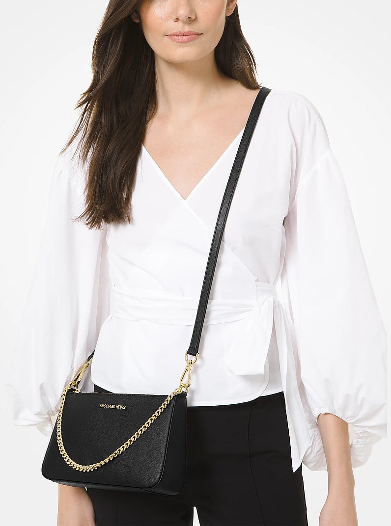 Jet Set Medium Saffiano Leather Crossbody Bag in BLACK | Michael Kors