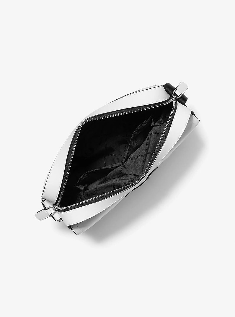 Funda para c&aacute;mara Hudson de piel con logotipo in BLANCO BRILLANTE | Michael Kors