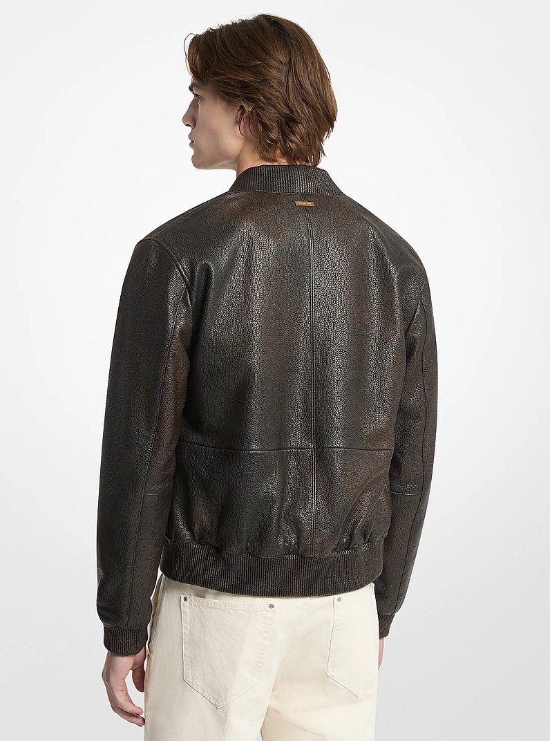Pebbled Leather Bomber Jacket in CHOCOLATE | Michael Kors
